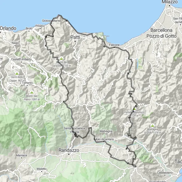Miniatura della mappa di ispirazione al ciclismo "Giro in bicicletta Linguaglossa - Monte Pizzo" nella regione di Sicilia, Italy. Generata da Tarmacs.app, pianificatore di rotte ciclistiche