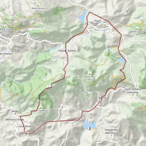 Miniatura della mappa di ispirazione al ciclismo "Tour Gravel tra Burgio e Monte Il Casino" nella regione di Sicilia, Italy. Generata da Tarmacs.app, pianificatore di rotte ciclistiche