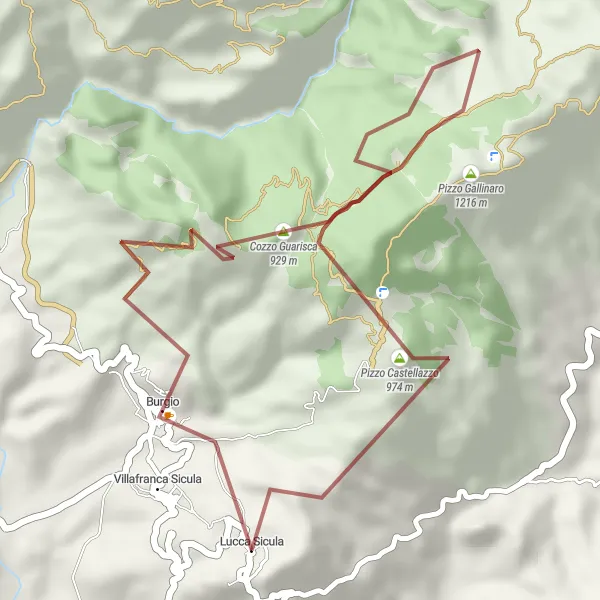 Map miniature of "Exploring the Gravel Trails of Lucca Sicula" cycling inspiration in Sicilia, Italy. Generated by Tarmacs.app cycling route planner