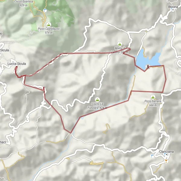Miniatura della mappa di ispirazione al ciclismo "Avventura in Gravel da Lucca Sicula" nella regione di Sicilia, Italy. Generata da Tarmacs.app, pianificatore di rotte ciclistiche