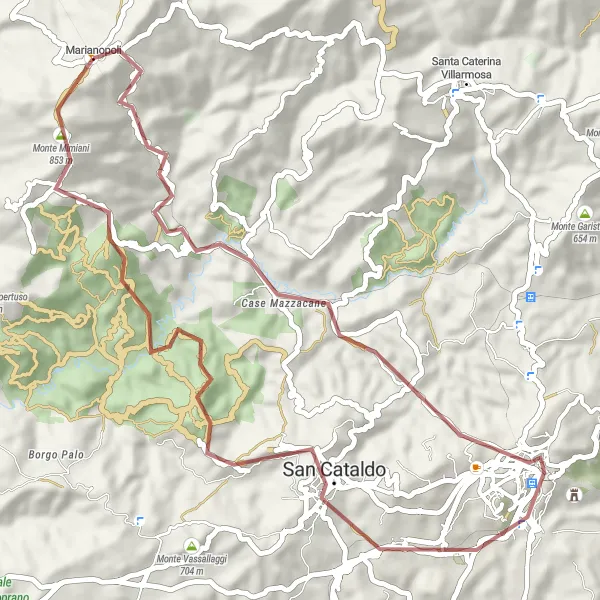 Map miniature of "Gravel Adventure: Monte Mimiani and Beyond" cycling inspiration in Sicilia, Italy. Generated by Tarmacs.app cycling route planner