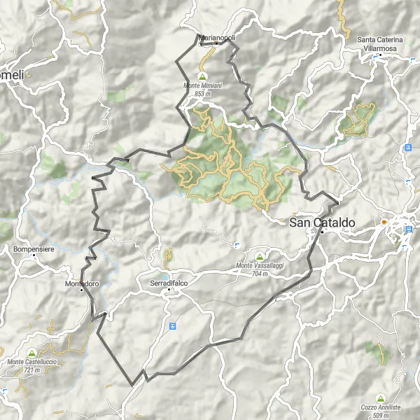 Map miniature of "The San Cataldo Adventure" cycling inspiration in Sicilia, Italy. Generated by Tarmacs.app cycling route planner