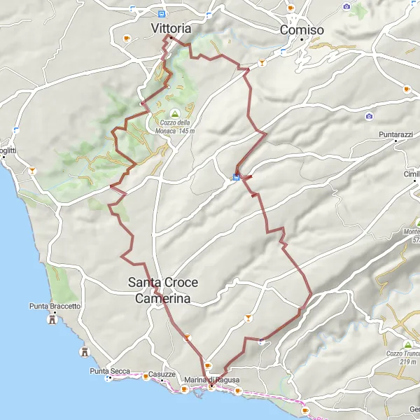 Miniatura della mappa di ispirazione al ciclismo "Gravel tra Marina di Ragusa e Castello di Donnafugata" nella regione di Sicilia, Italy. Generata da Tarmacs.app, pianificatore di rotte ciclistiche