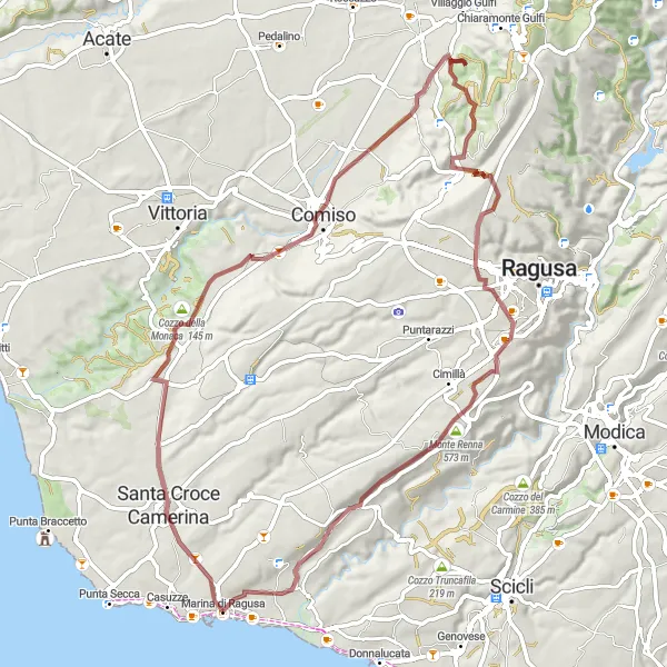 Miniatura della mappa di ispirazione al ciclismo "Gravel alle Terre Montane" nella regione di Sicilia, Italy. Generata da Tarmacs.app, pianificatore di rotte ciclistiche