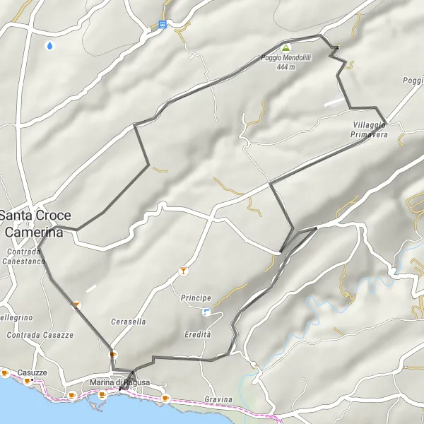 Miniatura della mappa di ispirazione al ciclismo "Giro in bicicletta da Marina di Ragusa a Torre Cabrera" nella regione di Sicilia, Italy. Generata da Tarmacs.app, pianificatore di rotte ciclistiche
