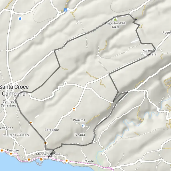 Map miniature of "Scenic Road Cycling Route to Torre Cabrera" cycling inspiration in Sicilia, Italy. Generated by Tarmacs.app cycling route planner