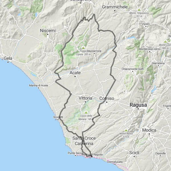 Map miniature of "Ultimate Challenge: Cycling to Castello di Donnafugata" cycling inspiration in Sicilia, Italy. Generated by Tarmacs.app cycling route planner