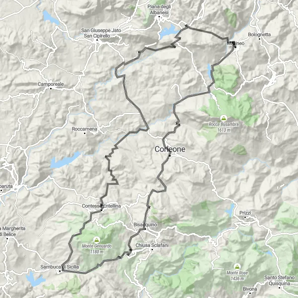 Map miniature of "Marineo Epic Road Cycling Route" cycling inspiration in Sicilia, Italy. Generated by Tarmacs.app cycling route planner