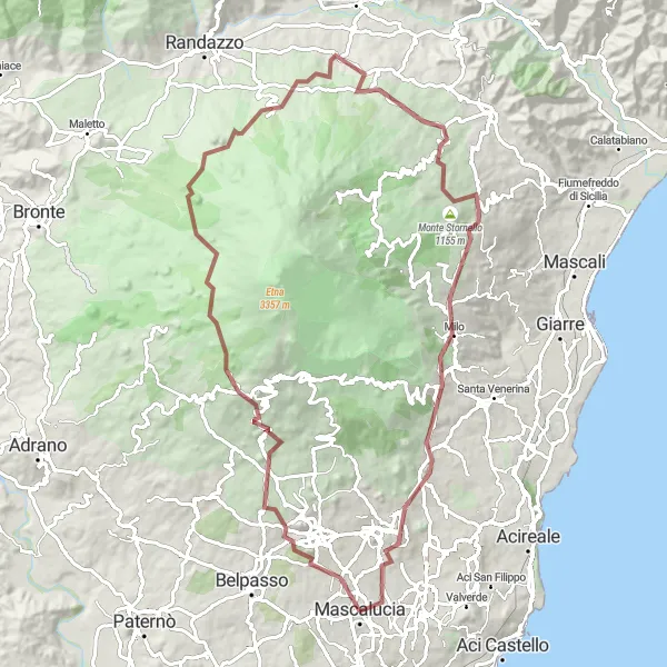 Miniatura della mappa di ispirazione al ciclismo "Giri in bicicletta tra Monti Rossi e Monte San Nicolò" nella regione di Sicilia, Italy. Generata da Tarmacs.app, pianificatore di rotte ciclistiche