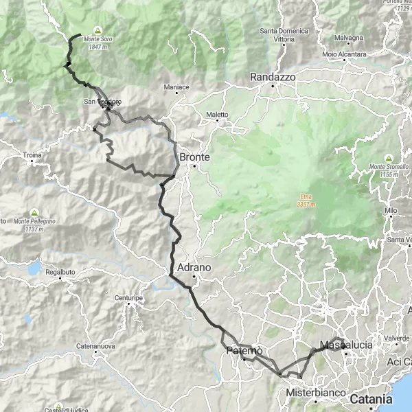 Map miniature of "The Ultimate Sicilian Adventure" cycling inspiration in Sicilia, Italy. Generated by Tarmacs.app cycling route planner