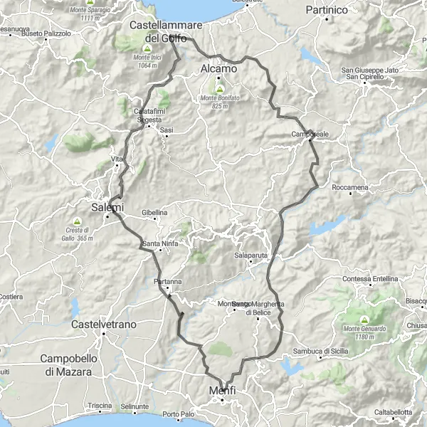 Map miniature of "Ancient Sicilian Towns Route" cycling inspiration in Sicilia, Italy. Generated by Tarmacs.app cycling route planner