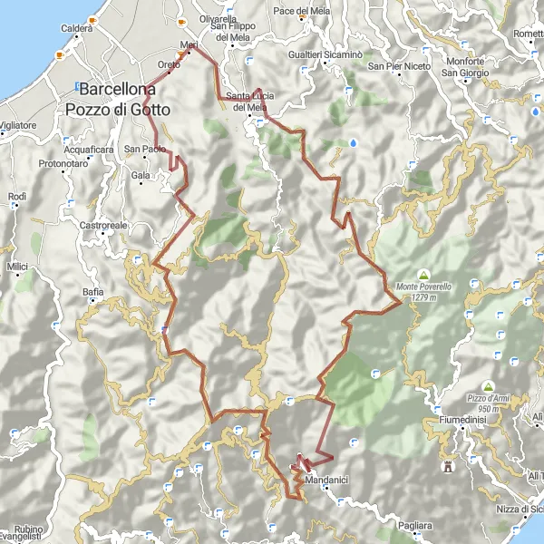 Map miniature of "Gravel Adventure through Rural Landscapes" cycling inspiration in Sicilia, Italy. Generated by Tarmacs.app cycling route planner