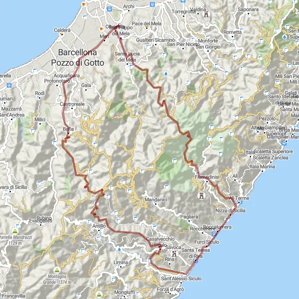 Map miniature of "Sicilian Mountain Adventure" cycling inspiration in Sicilia, Italy. Generated by Tarmacs.app cycling route planner