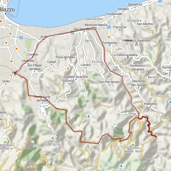 Map miniature of "Gravel Delight: Coastal Excursion" cycling inspiration in Sicilia, Italy. Generated by Tarmacs.app cycling route planner
