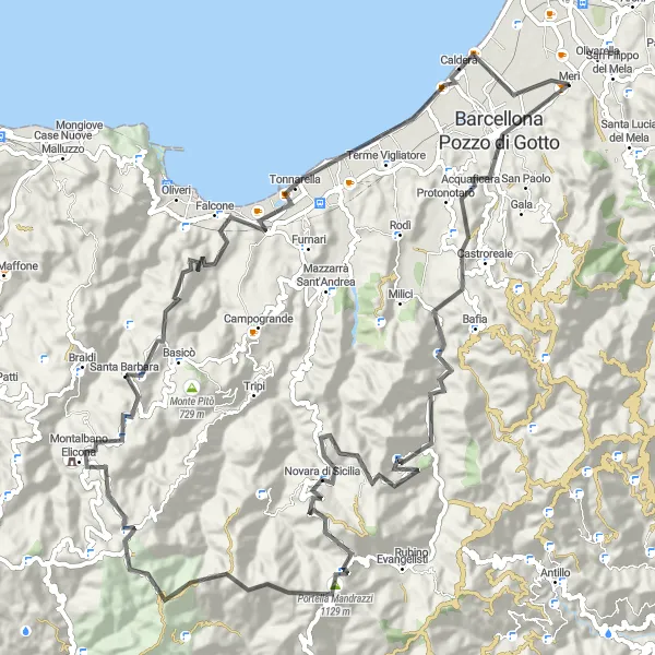 Miniatura della mappa di ispirazione al ciclismo "Tour in Bicicletta su Strada tra le colline siciliane" nella regione di Sicilia, Italy. Generata da Tarmacs.app, pianificatore di rotte ciclistiche