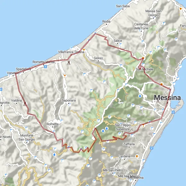 Map miniature of "Thrilling Gravel Adventure" cycling inspiration in Sicilia, Italy. Generated by Tarmacs.app cycling route planner