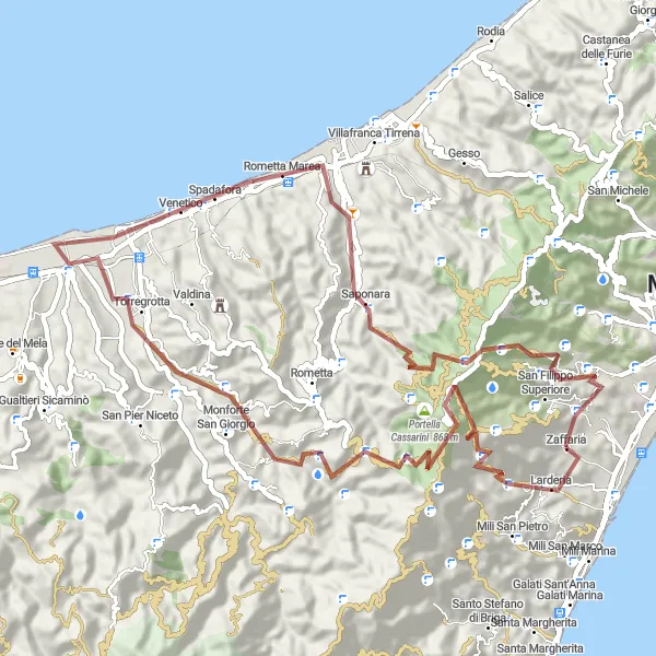 Miniatura della mappa di ispirazione al ciclismo "Tour in gravèl da Tipoldo a Monte Calvario" nella regione di Sicilia, Italy. Generata da Tarmacs.app, pianificatore di rotte ciclistiche