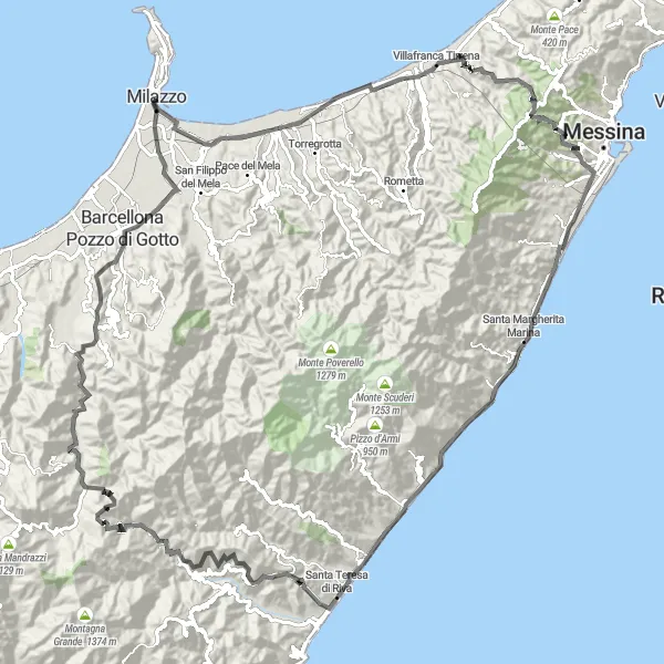 Map miniature of "Sicilia Road Cycling Route" cycling inspiration in Sicilia, Italy. Generated by Tarmacs.app cycling route planner