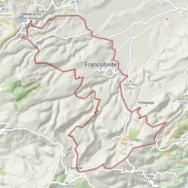 Map miniature of "The Gravel Trails of Val di Catania" cycling inspiration in Sicilia, Italy. Generated by Tarmacs.app cycling route planner