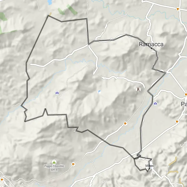 Miniatura della mappa di ispirazione al ciclismo "Giro in bicicletta tra Mineo e Ramacca" nella regione di Sicilia, Italy. Generata da Tarmacs.app, pianificatore di rotte ciclistiche