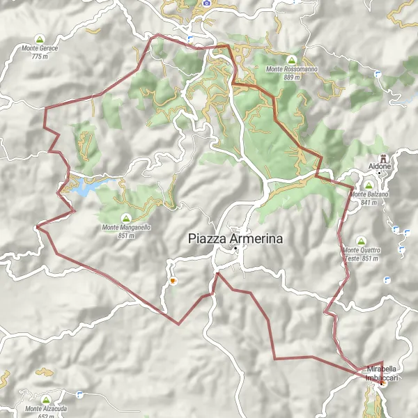 Miniatura della mappa di ispirazione al ciclismo "Il Giro delle Montagne del Gatto" nella regione di Sicilia, Italy. Generata da Tarmacs.app, pianificatore di rotte ciclistiche