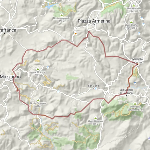 Miniatura della mappa di ispirazione al ciclismo "Il Tour delle Colline Siciliane" nella regione di Sicilia, Italy. Generata da Tarmacs.app, pianificatore di rotte ciclistiche