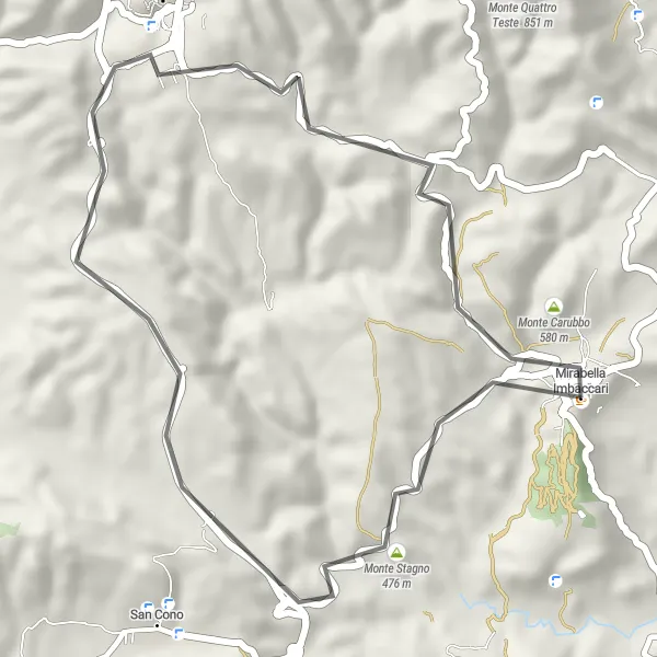 Map miniature of "Fonte dei Quattro Canali Loop" cycling inspiration in Sicilia, Italy. Generated by Tarmacs.app cycling route planner