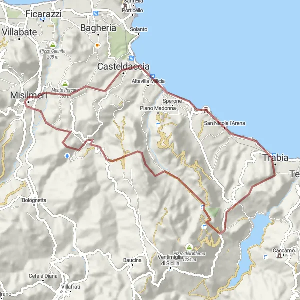 Map miniature of "Gravel Exploration" cycling inspiration in Sicilia, Italy. Generated by Tarmacs.app cycling route planner