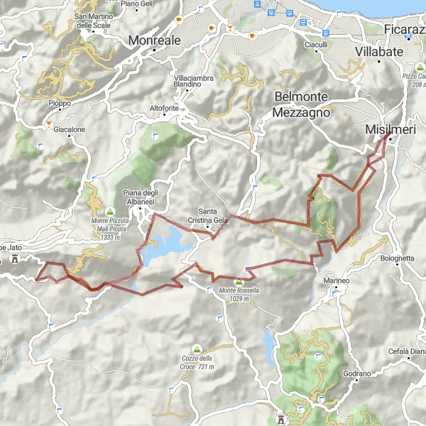 Miniatura della mappa di ispirazione al ciclismo "Giro in mountain bike - Montagne maestose di Misilmeri" nella regione di Sicilia, Italy. Generata da Tarmacs.app, pianificatore di rotte ciclistiche