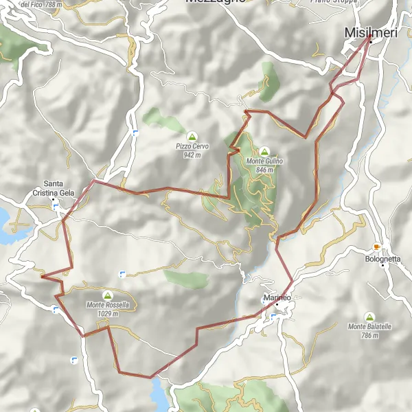 Miniatura della mappa di ispirazione al ciclismo "Avventura fuori strada a Misilmeri" nella regione di Sicilia, Italy. Generata da Tarmacs.app, pianificatore di rotte ciclistiche