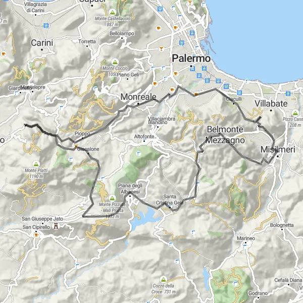 Map miniature of "Misilmeri Circuit" cycling inspiration in Sicilia, Italy. Generated by Tarmacs.app cycling route planner