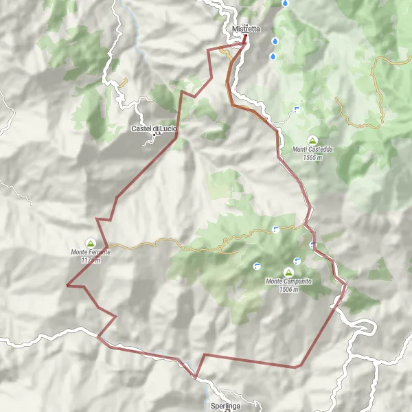 Miniatura della mappa di ispirazione al ciclismo "Percorso gravel da Mistretta a Portale Palazzo Scaduto" nella regione di Sicilia, Italy. Generata da Tarmacs.app, pianificatore di rotte ciclistiche