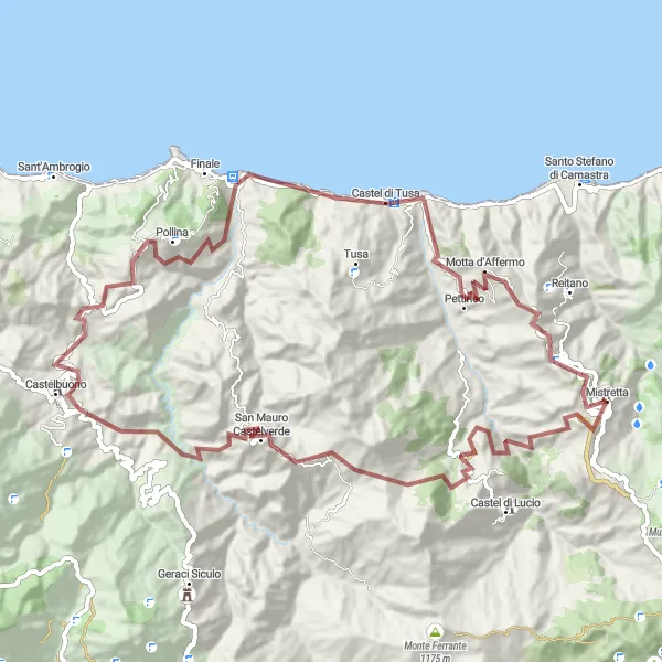 Miniatura della mappa di ispirazione al ciclismo "Gravel Route da Mistretta" nella regione di Sicilia, Italy. Generata da Tarmacs.app, pianificatore di rotte ciclistiche