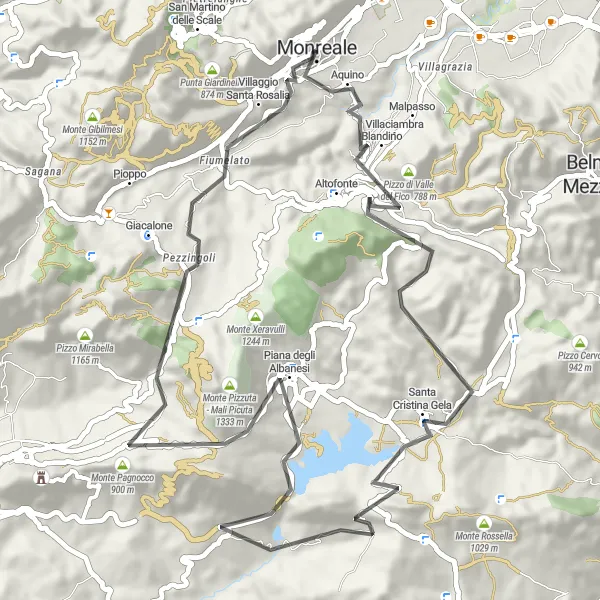 Miniatura della mappa di ispirazione al ciclismo "Santa Cristina Gela - Monreale Road Cycling Route" nella regione di Sicilia, Italy. Generata da Tarmacs.app, pianificatore di rotte ciclistiche
