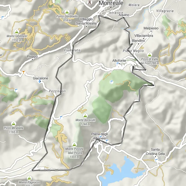 Map miniature of "Monreale and Beyond" cycling inspiration in Sicilia, Italy. Generated by Tarmacs.app cycling route planner