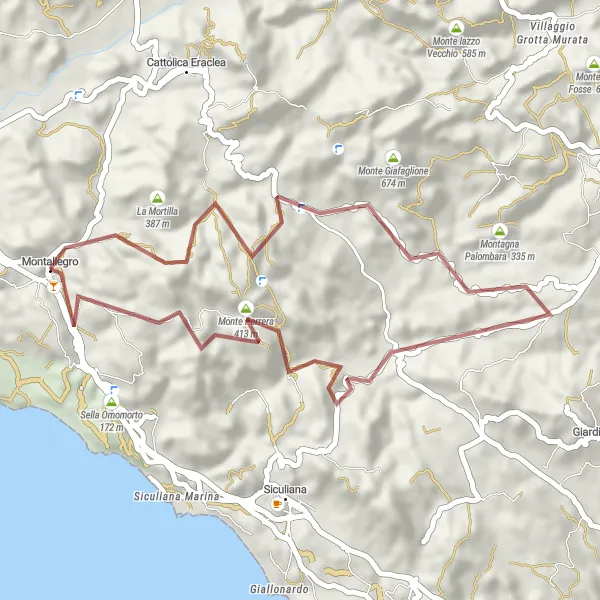 Map miniature of "Montallegro Gravel Adventure" cycling inspiration in Sicilia, Italy. Generated by Tarmacs.app cycling route planner