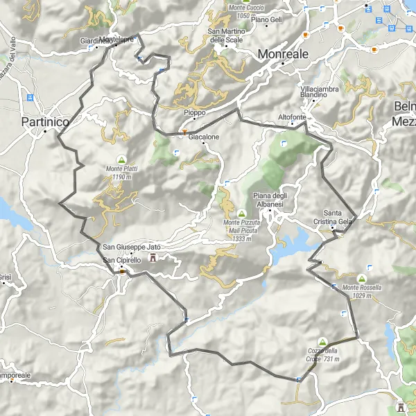 Map miniature of "The Castellaccio Loop Ride" cycling inspiration in Sicilia, Italy. Generated by Tarmacs.app cycling route planner