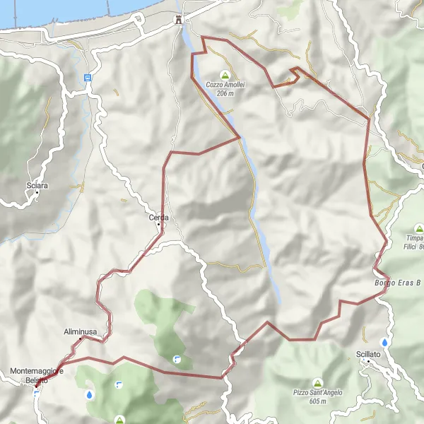 Miniatura della mappa di ispirazione al ciclismo "Sentiero Aliminusa" nella regione di Sicilia, Italy. Generata da Tarmacs.app, pianificatore di rotte ciclistiche