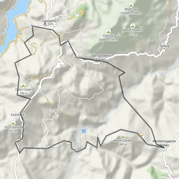 Map miniature of "The Mountain Pass Adventure" cycling inspiration in Sicilia, Italy. Generated by Tarmacs.app cycling route planner