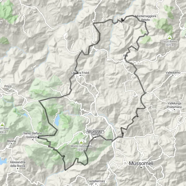 Map miniature of "The Sicilian Panorama" cycling inspiration in Sicilia, Italy. Generated by Tarmacs.app cycling route planner