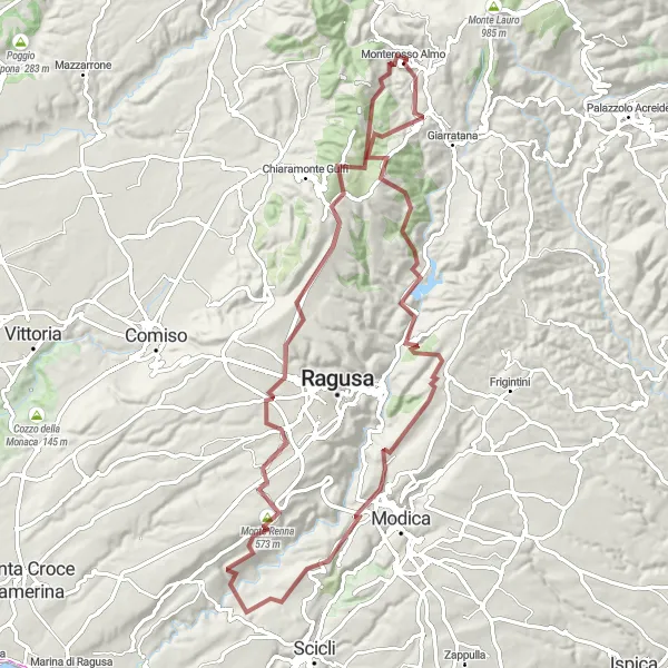 Map miniature of "Discovering Hidden Treasures on a Gravel Trails" cycling inspiration in Sicilia, Italy. Generated by Tarmacs.app cycling route planner