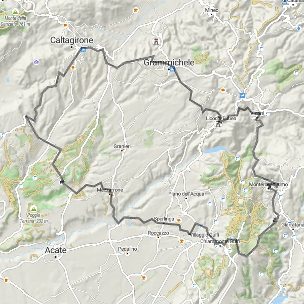 Map miniature of "Ultimate Road Cycling Challenge near Monterosso Almo" cycling inspiration in Sicilia, Italy. Generated by Tarmacs.app cycling route planner