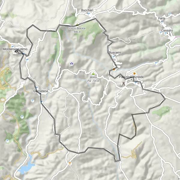 Miniatura della mappa di ispirazione al ciclismo "Tra Monte Lauro e San Giacomo Montesano in bicicletta" nella regione di Sicilia, Italy. Generata da Tarmacs.app, pianificatore di rotte ciclistiche