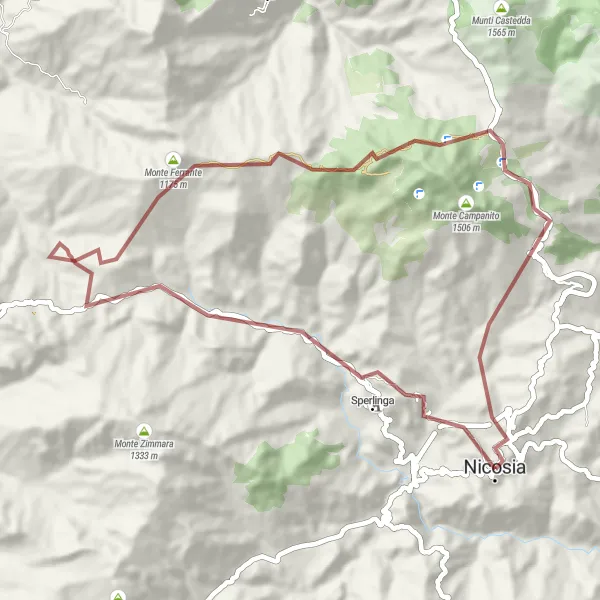 Miniatura della mappa di ispirazione al ciclismo "Ciclovìa Gravel Monte Indovino" nella regione di Sicilia, Italy. Generata da Tarmacs.app, pianificatore di rotte ciclistiche