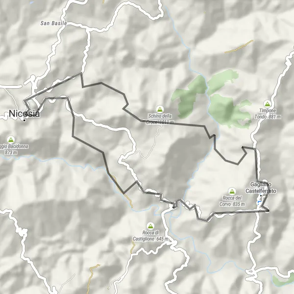 Miniatura della mappa di ispirazione al ciclismo "Breve Percorso Ciclistico intorno a Nicosia" nella regione di Sicilia, Italy. Generata da Tarmacs.app, pianificatore di rotte ciclistiche