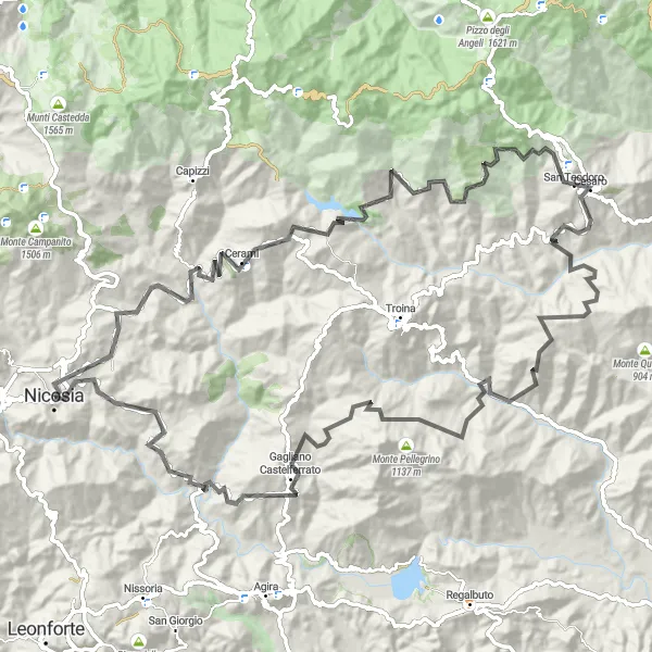 Map miniature of "Road Cycling Route: Castelli and Peaks" cycling inspiration in Sicilia, Italy. Generated by Tarmacs.app cycling route planner