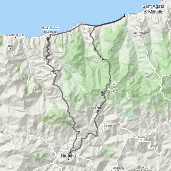 Map miniature of "Scenic Road Cycling Experience" cycling inspiration in Sicilia, Italy. Generated by Tarmacs.app cycling route planner