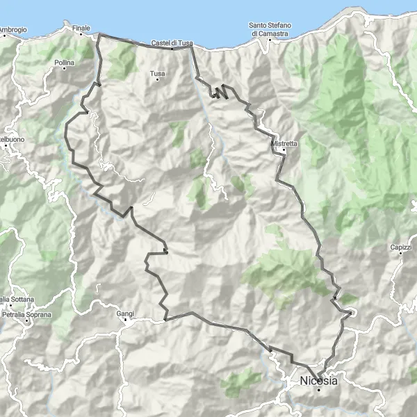 Map miniature of "Thrilling Mountain Route" cycling inspiration in Sicilia, Italy. Generated by Tarmacs.app cycling route planner