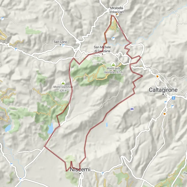 Map miniature of "Niscemi Gravel Adventure" cycling inspiration in Sicilia, Italy. Generated by Tarmacs.app cycling route planner