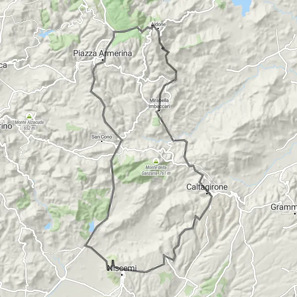 Map miniature of "Grand Tour of the Sicilian Countryside" cycling inspiration in Sicilia, Italy. Generated by Tarmacs.app cycling route planner